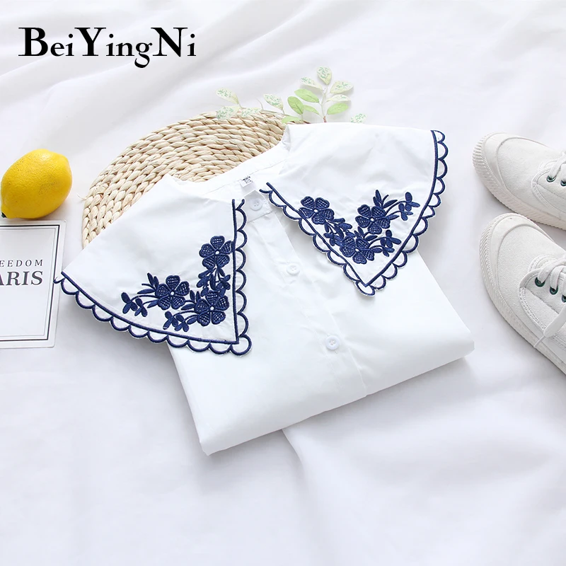 Beiyingni китайский стиль Blusas Mujer белая Цветочная вышивка осенние женские блузки на