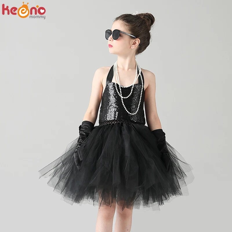 Детское черное платье-пачка с блестками Одри Хепберн для завтрака в Тиффани