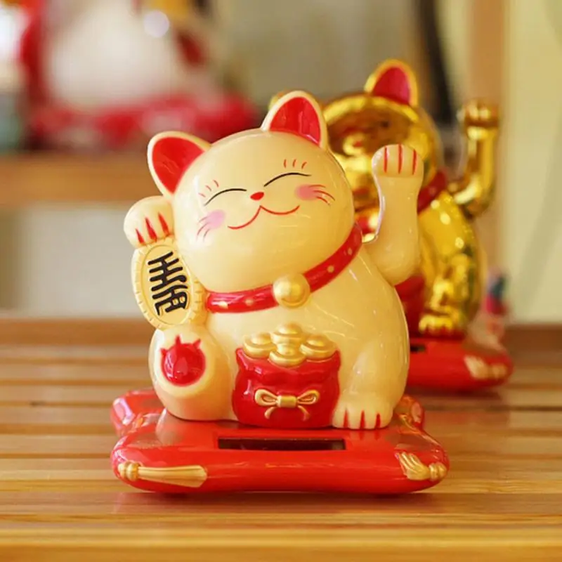 

2021 Chinese Lucky Cat Solar Powered Gold Waving Cat Hand Paw Up Wealth Prosperity Welcoming Good Luck Waving Cat Birthday Gift
