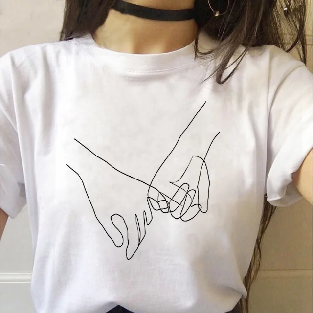 

Black and White Abstract Face Print T-shirt Women's Top Large Size Short Sleeve
