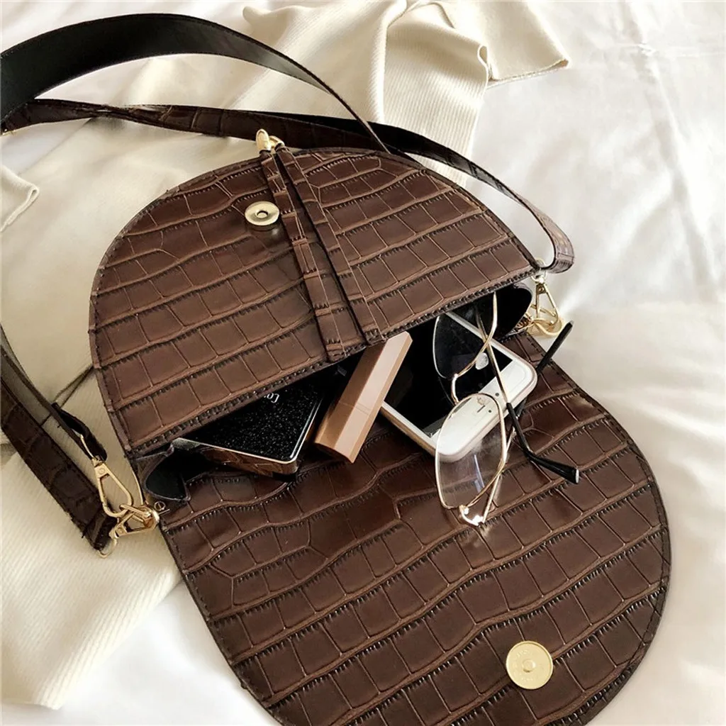 

#H30 Women Crossbody Bag Fashion Crocodile Semicircle Saddle Bags PU Leather Shoulder Bags Crocodile Leather Handbag Retro Purse