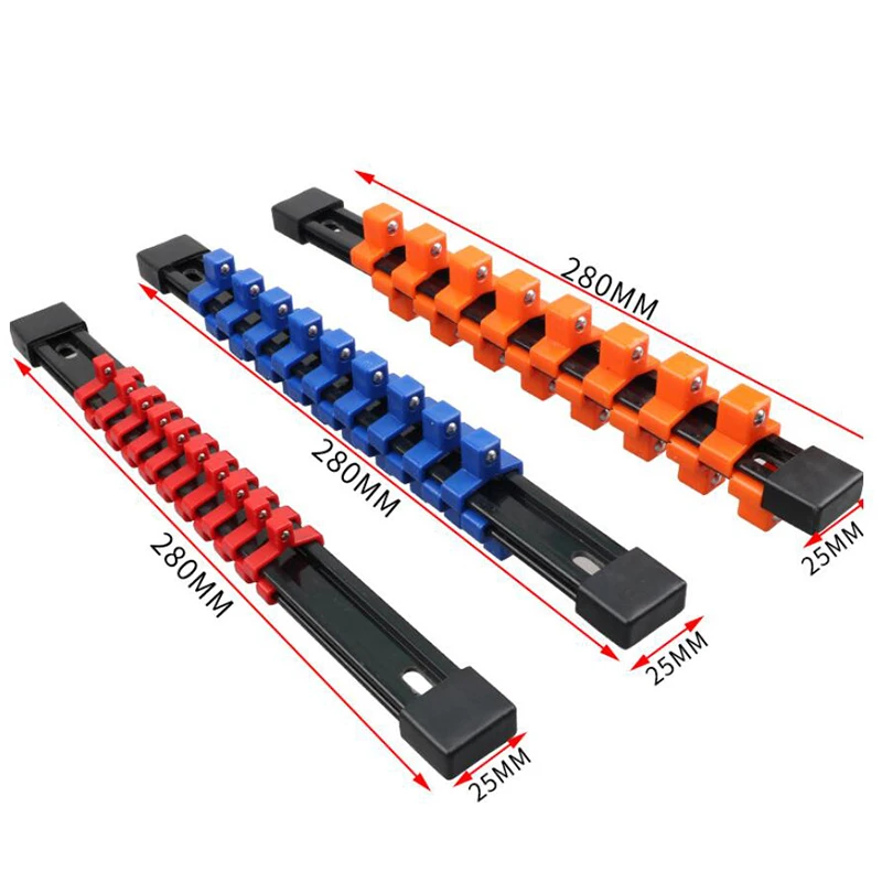 

3 Pieces ABS Socket Storage Rail Rack Set, 1/4inch, 3/8inch, 1/2inch, Drive Socket Clip Rail Rack Socket Bracket