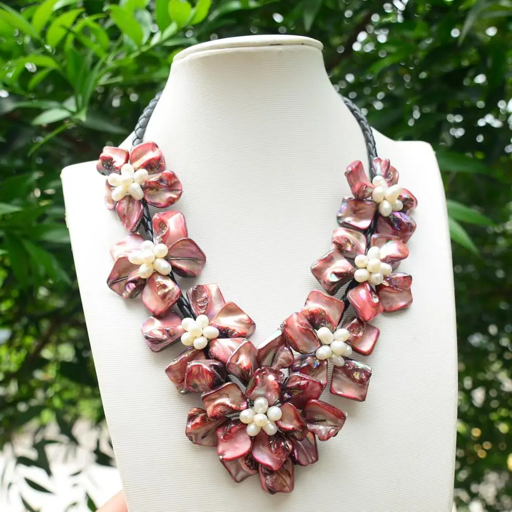 

Free Shipping Fashion Wine Red Shell Flower Choker Necklace Necklaces for Women