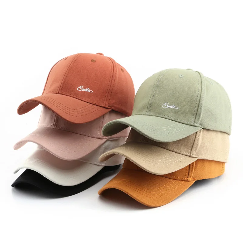 

Cotton Baseball Caps Unisex Solid Color Casual Outdoor Visors Cap Summer Sun Snapback Hat Letters Smile Embroidery Peaked Caps