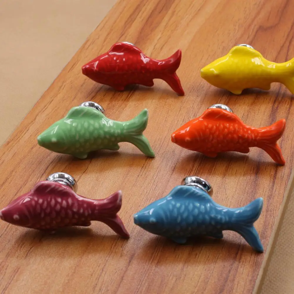 

1 Set Cupboard Knob Useful Cute Cartoon Goldfish Design Furniture Hardware Pull for Cloakroom Ceramic Knob Drawer Knob