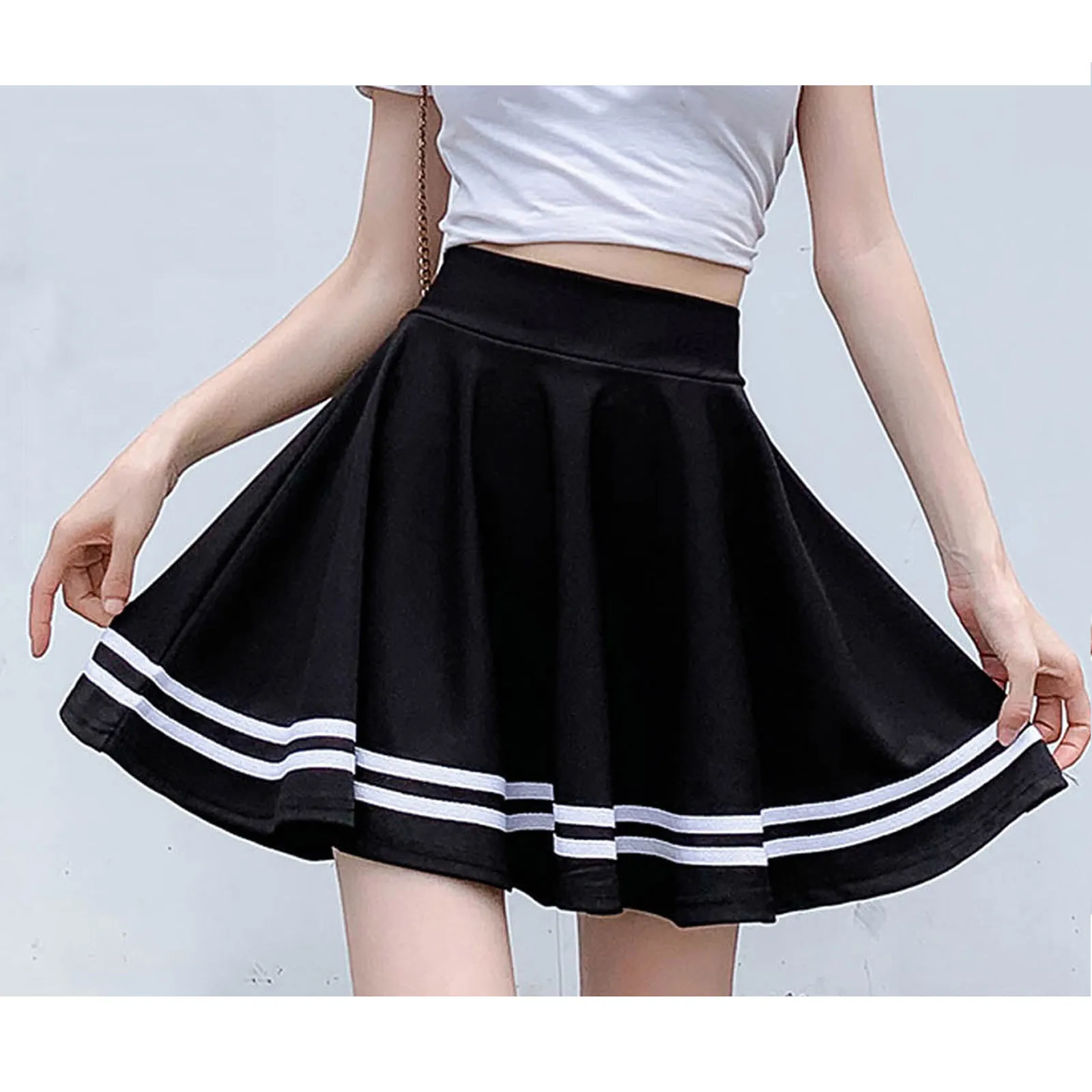 

Summer School Style Women Skirt Solid Color A-line Sexy Mini Pleated High Waist Skirts Striped Sweet Style Korean harajuku #28