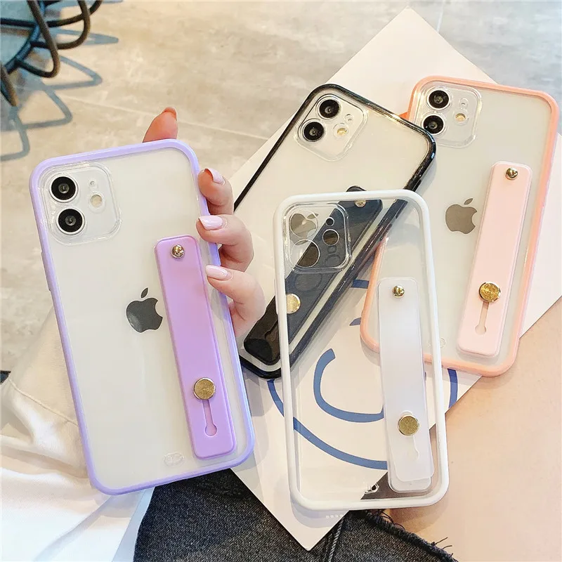 

Wrist Strap Shockproof Bumper Silicone Phone Case For iPhone 13 12 11Pro Max XR XS Max X 7 8 Plus SE20 Clear Stand Holder Cover