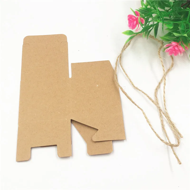 

100pcs/Lot Cube Kraft Paper Boxes For Rustic Wedding Decoration Gifts For Guests Container Boxes With Hemp Strings Wholesale