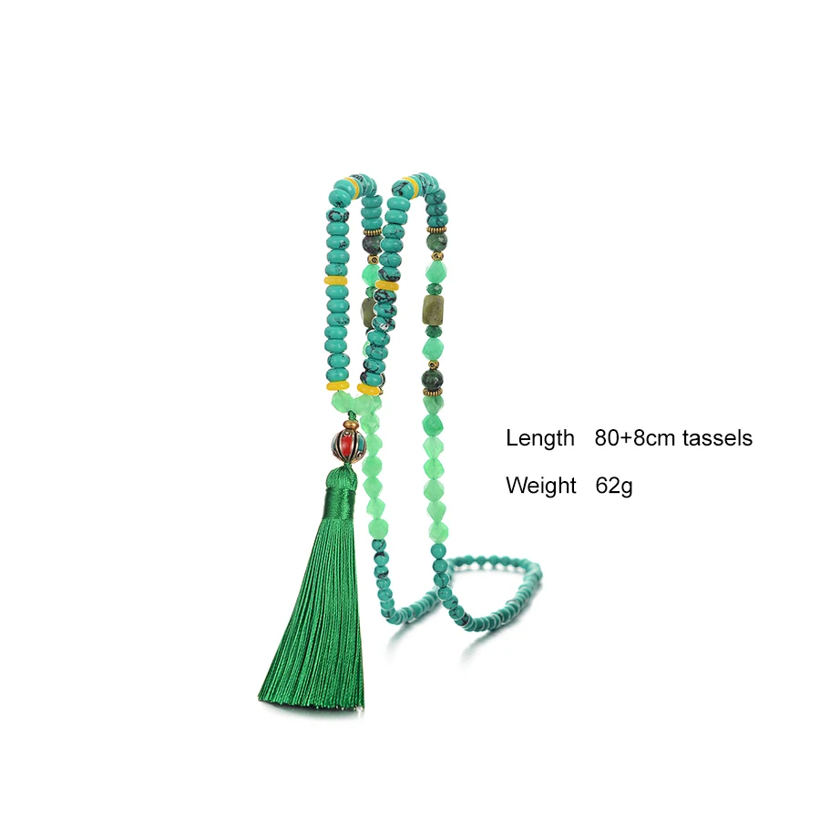 Elegant Yoga Women Jewelry Mystery Green Tassel Long Necklace Various Type Natural Stone Beads S140 | Украшения и аксессуары