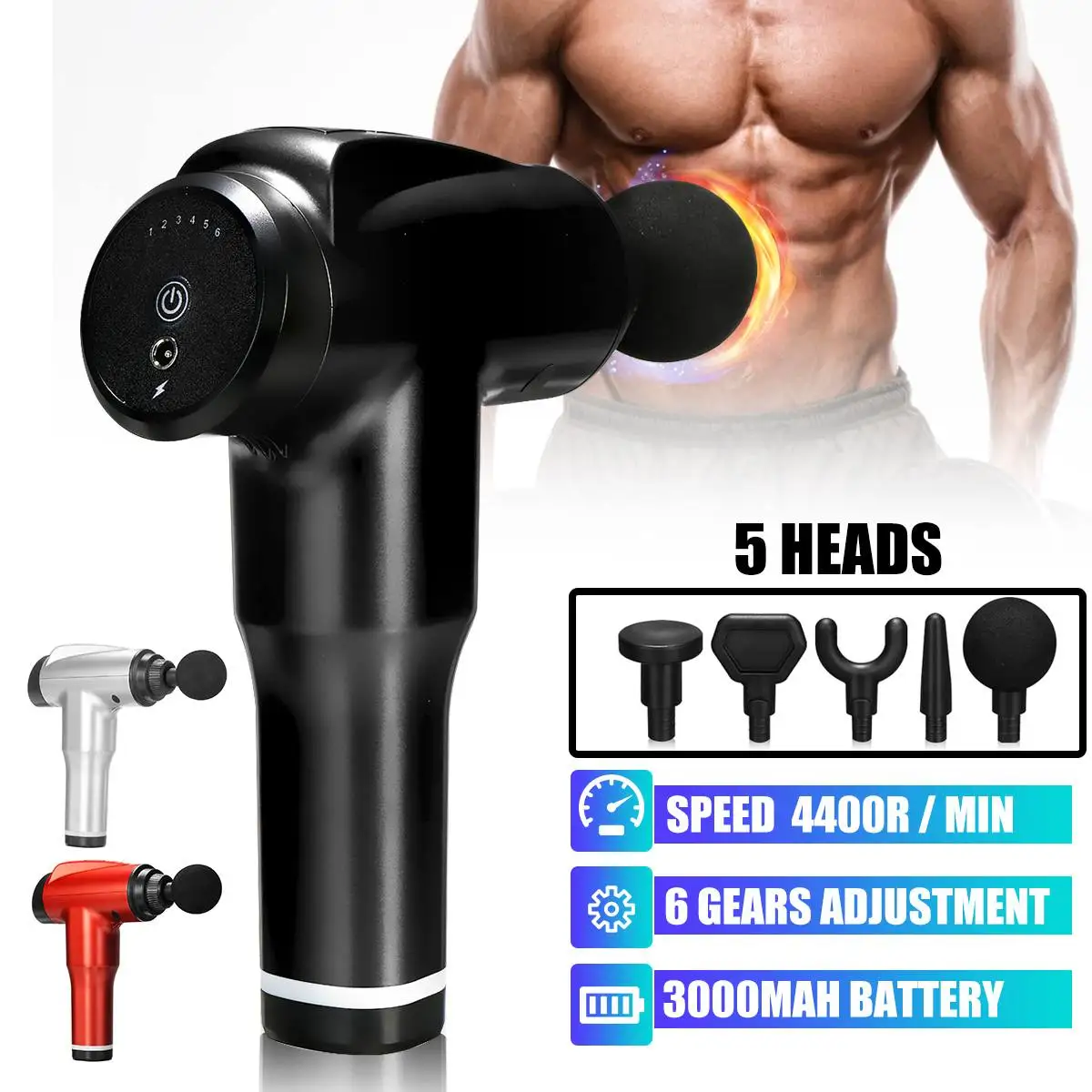 

Muscle Massage Gun Profession Sport Therapy Massager Body Relaxation Pain Relief Slimming Shaping Massager 6 Heads