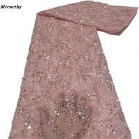 new pink luxury african sequins lace fabric 2021 french net beads high quality embroidery nigerian wedding party tulle lace