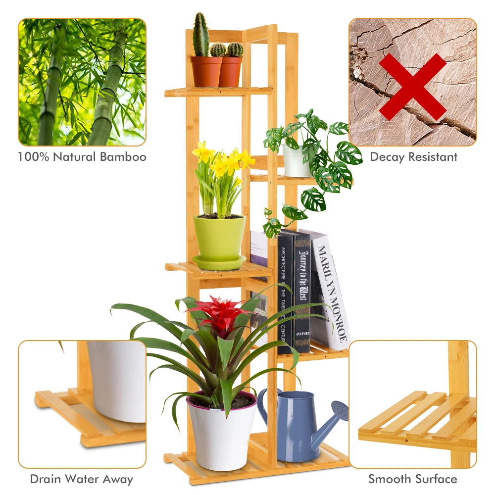 Бамбуковая полка для растений 5 ярусов подставка цветов сада гостиной стола