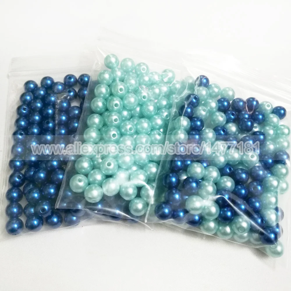 100 шт Полный Круглый пришивной жемчуг 8 мм синий акриловый с отверстием имитация