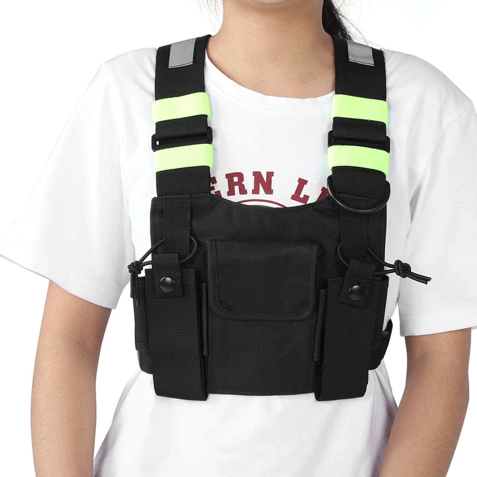 

Universal Hands Free for UV-5R/82/9R/XR TYT TH-UV8000D/MD-380 Chest Harness Bag with Yellow Reflective Strap Adjustable