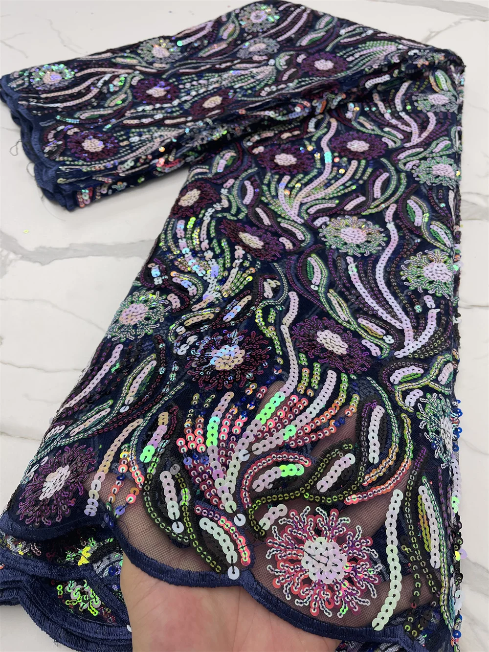 

XIYA Sequins Lace Fabric Mesh Purple Color African Embroidery Sequence Nigerian French Party Latest High Quality Tulle 4151B