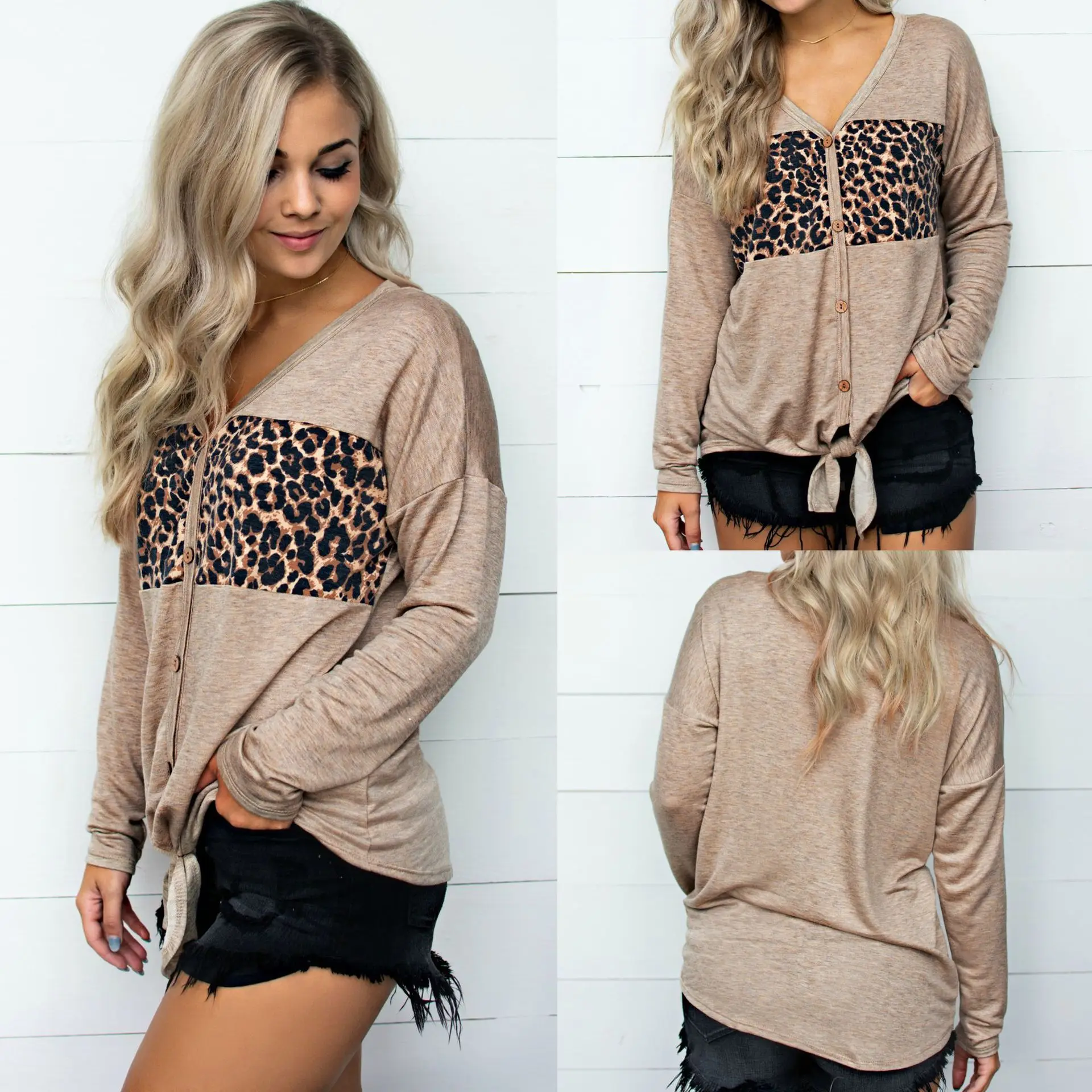 

Hoodies Women Leopard Zip-up Top Winter Hot Sale Woman Sweatshirts Sheath V-neck Sexy Tops Comfortable Female Sweatshirt New