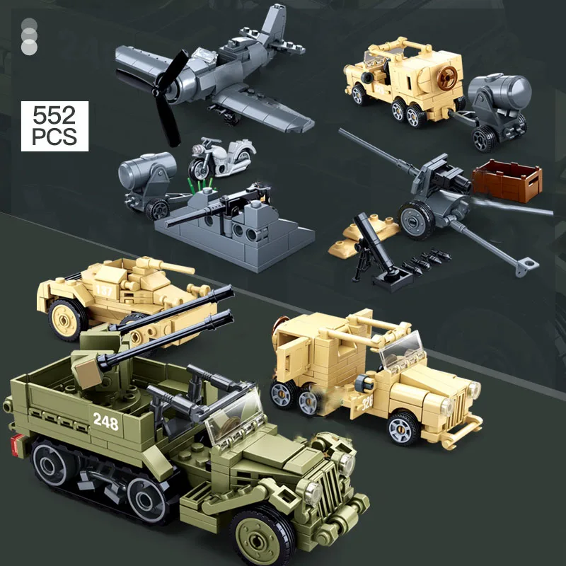 

Военная серия Вторая мировая война Северная африканская война бронированный автомобиль мини мотоцикл DIY модель строительные блоки кирпичи...