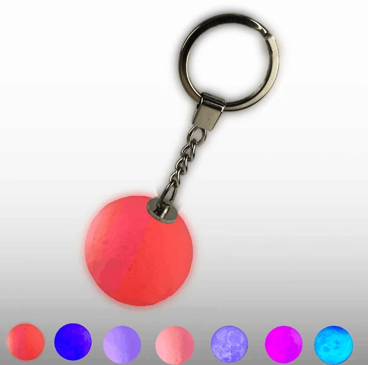RGB with button Мини 3D Лунная лампа, брелок, Ночной светильник, белый светильник, прочные и практичные подарочные украшения, брелок для ключей, сумка для телефона, ремень - Испускаемый цвет: RGB with button