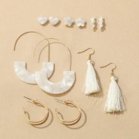 pri jin new popular white tassel earrings acetic acid plate earrings set fashion jewelry stud earrings dangle earrings 6 pairs