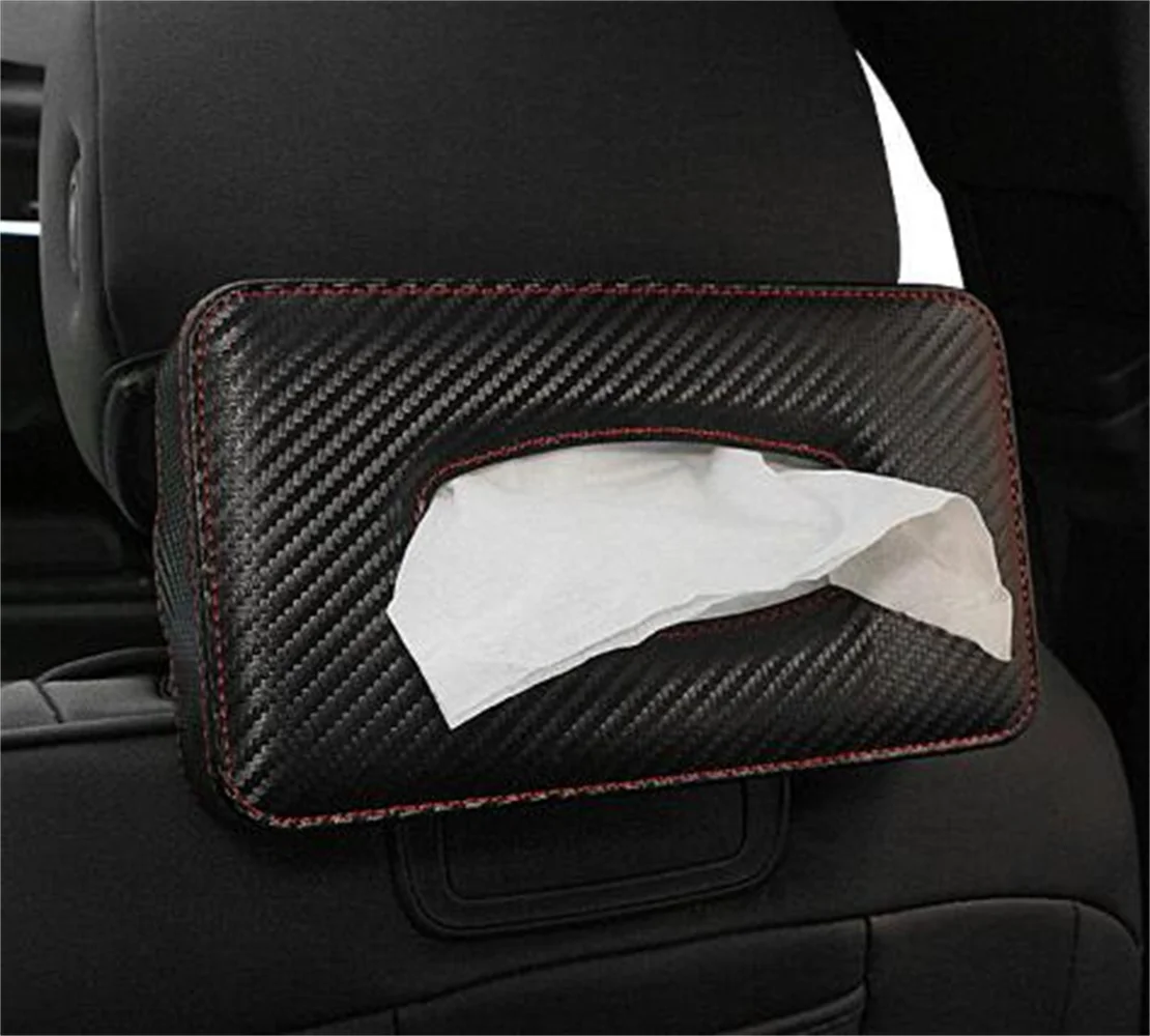 

Car Kit Tissue Box Carbon Fiber PU Car Sun Visor Hanging Type Tissue Cover In Car Styling