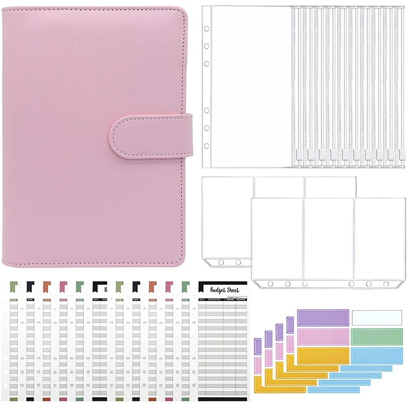 

A6 Leather Budget Binder Cover With Expense Budget Sheet, Binder Pockets,Card Bag For Cash Stuffing And Budget Planner