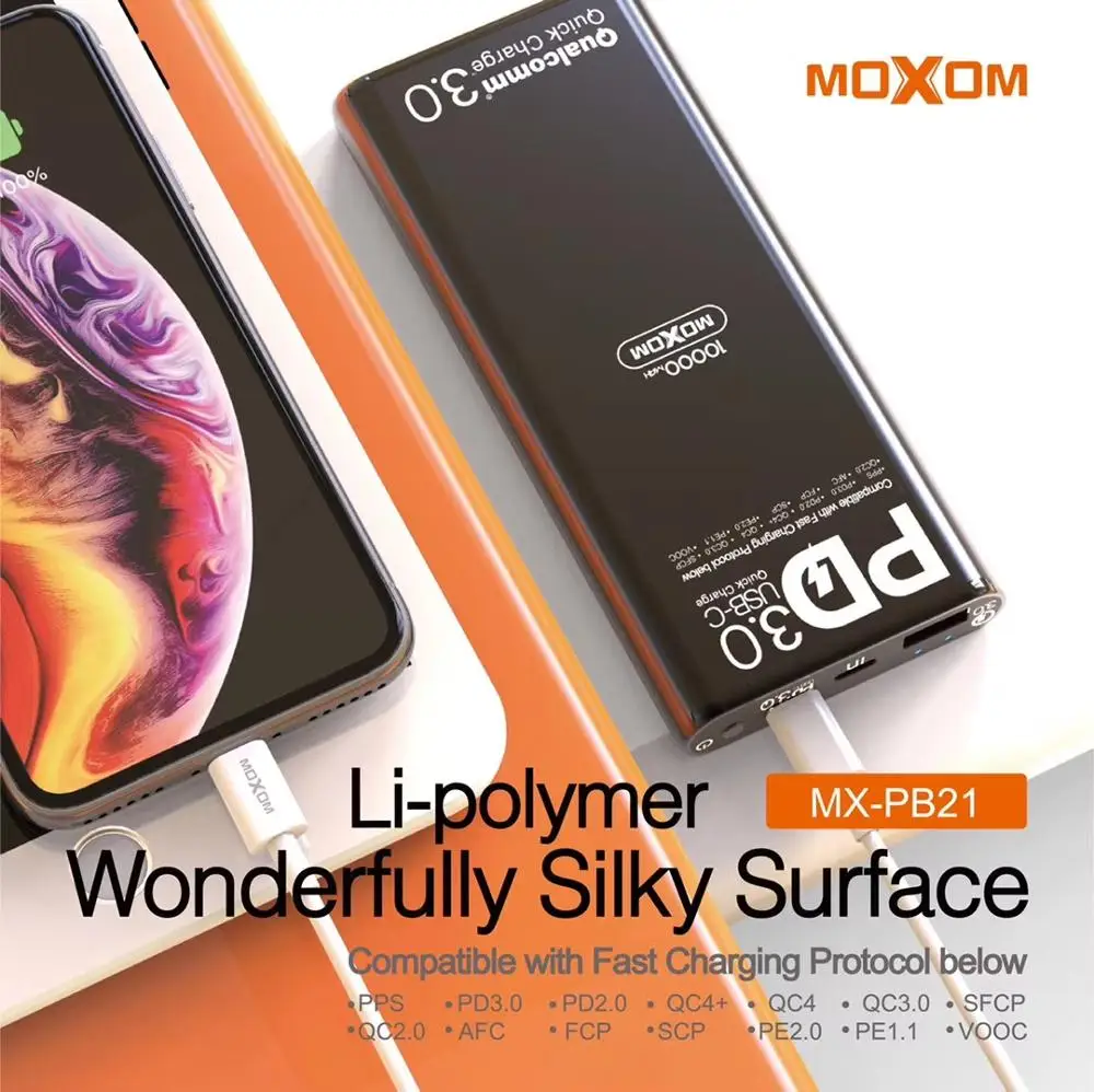 Внешний аккумулятор MOXOM на 10000 мА · ч с поддержкой быстрой зарядки и USB 3 0|Внешние