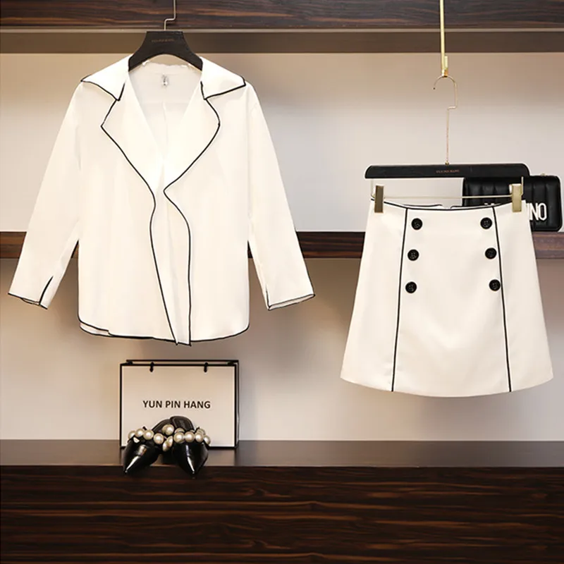 Женский Новый шифоновый костюм большого размера Осень-зима 2019 комплект из 2