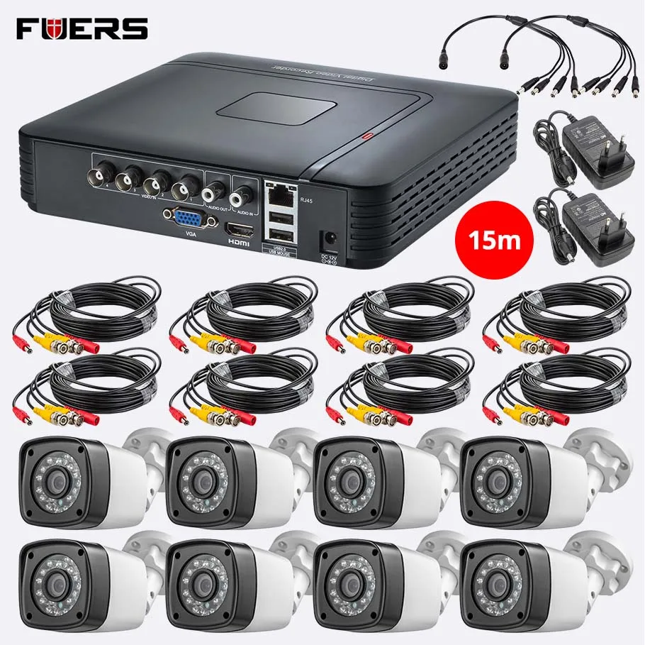FUERS 8 шт. 4MP 8CH AHD DVR CCTV камера 1080P открытый видео рекордер P2P канальный