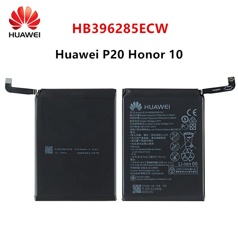 

Hua Wei 100% Orginal HB396285ECW 3400mAh Battery For Huawei P20 Honor 10 COL-AL00 COL-AL10 COL-TL00 COL-TL10 COL-L29 Batteries