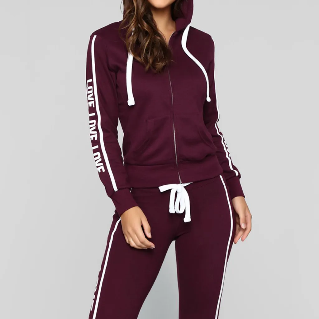 

Perimedes slim running set Women Gym Clothes Spandex Stripe Zipper Long Sleeve Pullove Sport Tops+Long Pants Set