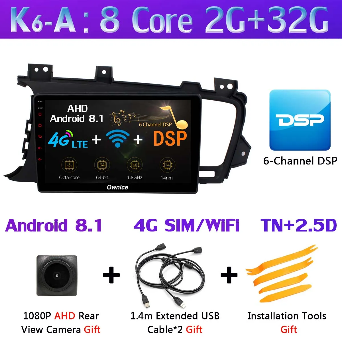 Панорамная камера 360 ° 4G LTE Android 9,0 4G+ 64G DSP CarPlay Автомобильный gps радио плеер для Kia K5 Optima 3 2011 2012 2013 - Цвет: K6-A