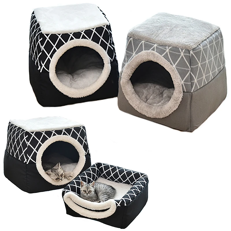 

Winter Pet Cat Bed Indoor Kitten House Warm Small For Cats Dogs Nest Collapsible Cat Cave Comfortable Sleeping Mats Pet Products