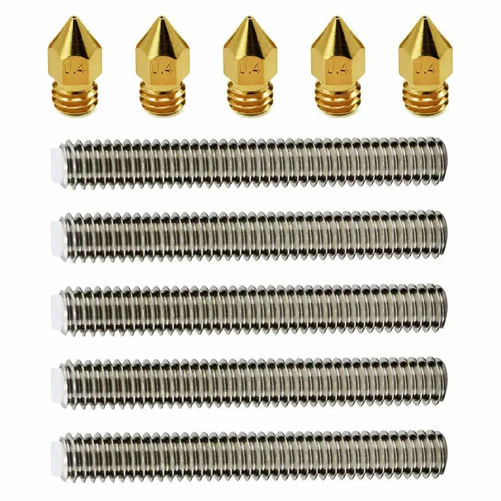 5pcs Brass Extruder Nozzle Print Heads +5pcs M6 X 30mm Stainless Steel Nozzle Throat For Anet A8 Mk8 Reprap 3d Printers