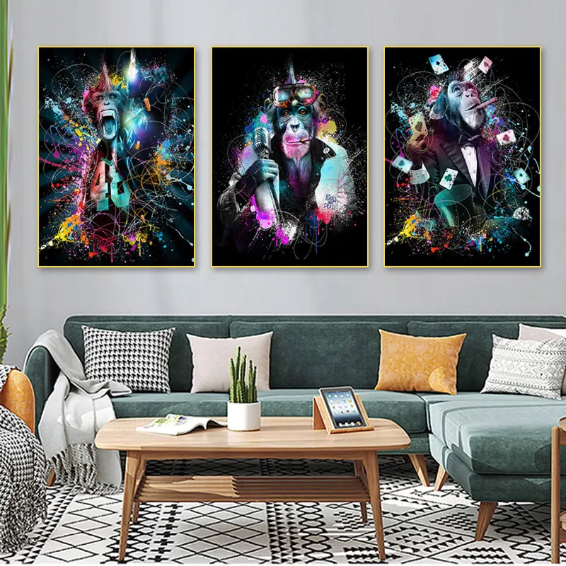 

Smoking And Playing Card Monkey Posters And Prints Abstract Ape Canvas Painting Living Room Wall Art Pictures Home Decoration