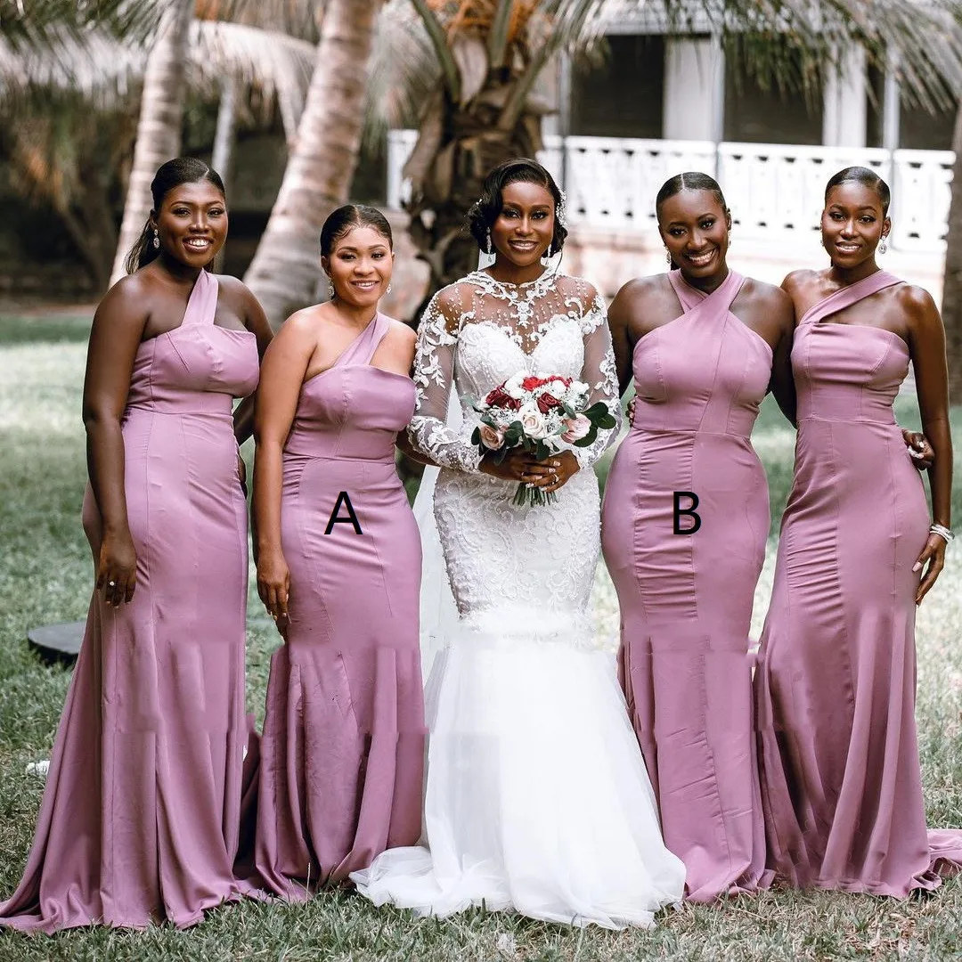 

Женское ТРАПЕЦИЕВИДНОЕ ПЛАТЬЕ подружки невесты, пыльное розовое платье с одним открытым плечом и юбкой-годе, официальное длинное платье дл...