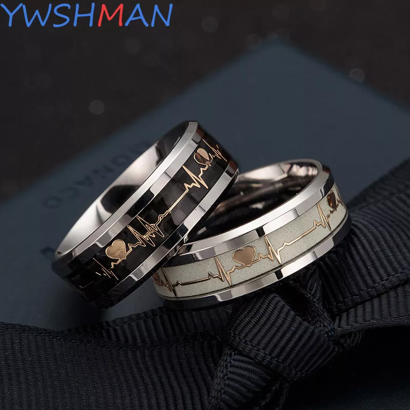 Luminous ECG Ring Stainless Steel  Promise Heartbeat  Glowing Jewelry for Men Women