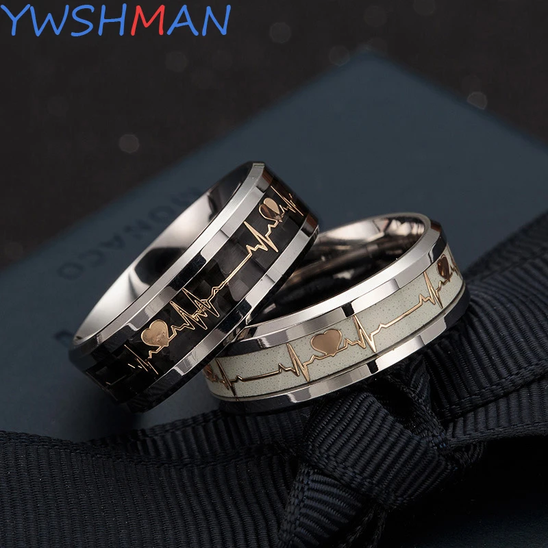 

Luminous ECG Ring Stainless Steel Promise Heartbeat Glowing Jewelry for Men Women