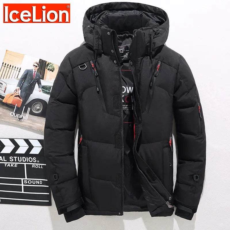 IceLion Men's Duck Down Warm Jacket Warm Hooded Thick Puffer Jacket Coat Male Casual High Quality Overcoat Thermal Winter Parka