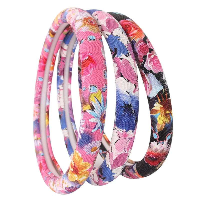 Женская Универсальная обложка для руля с 3D Розовым цветочным принтом |