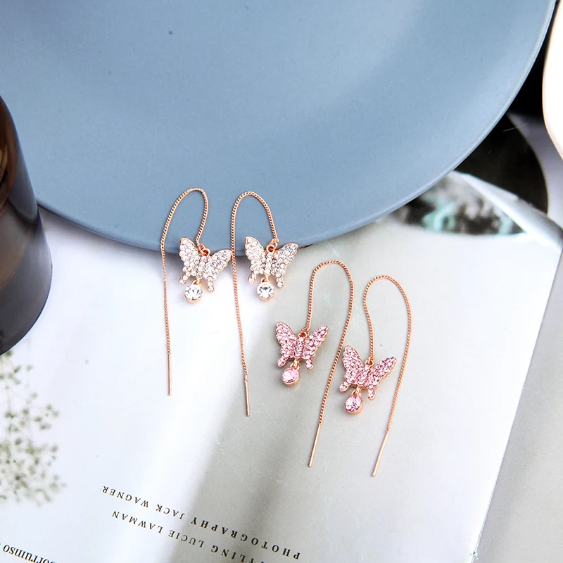

BALANBIU Cute Crystal Butterfly Drop Earring For Women Gold Color Brass Dangle Earrings Fashion Jewelry Handmade
