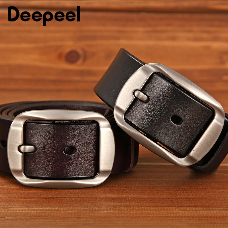 

Deepeel 1pc 3.8X110-125cm Men Genuine Leather Belt Casual Pin Buckle No Interlayer Second Layer Cowhide Belts Match Formal Suit