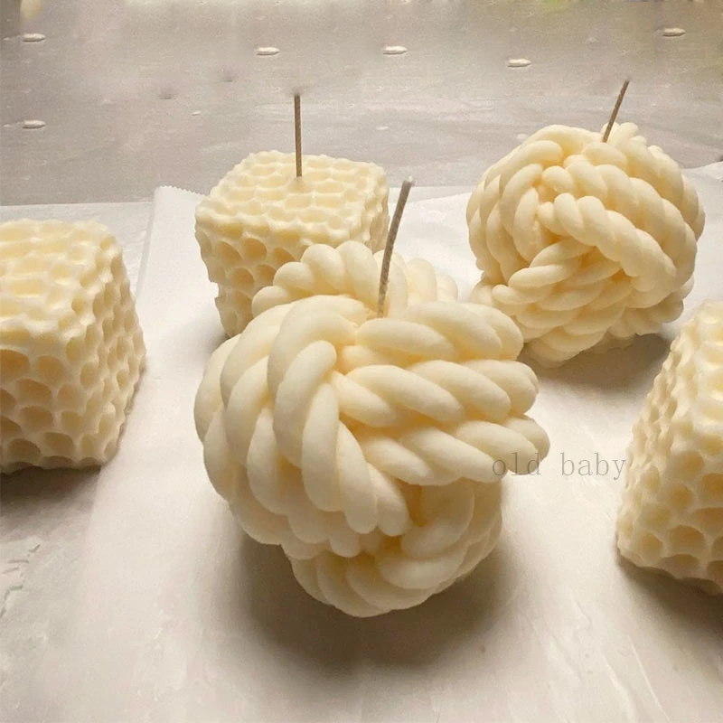 3D Дания узелкованная форма шара дизайн свечи силиконовая два размера шерстяной