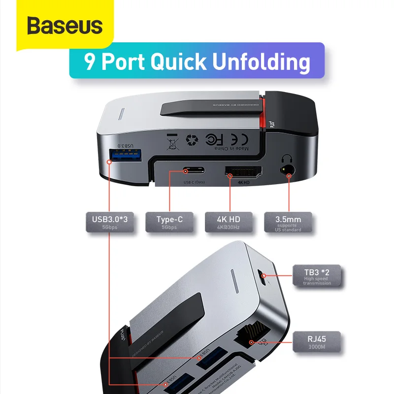 Baseus USB C концентратор для 4K HD адаптер док станция 3 0 MacBook Pro сплиттер типа RJ45