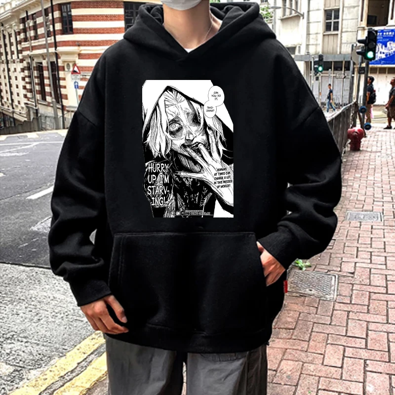 

Толстовка мужская с длинным рукавом, модная кофта оверсайз с аниме принтом манга, мультяшный ужас, в стиле Харадзюку, весна-осень