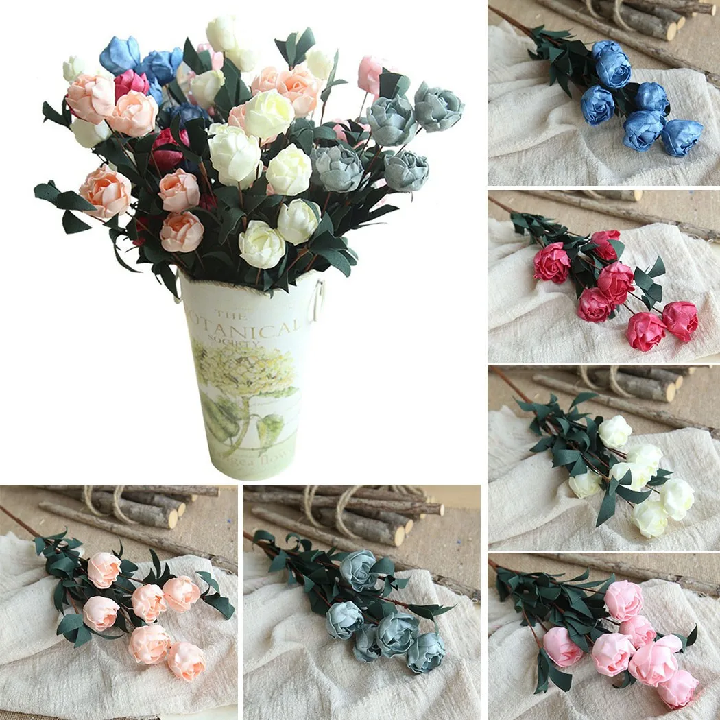 

6heads Flowers/bunch Blue, Rose Red, Pink, Light Blue, Champagne, Milk White Wedding & Anniversary In Stock Drop Ship
