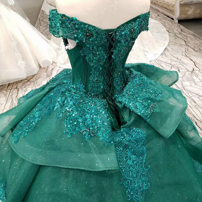 LSS006 vestidos de festa longo изумрудное вечернее платье длинные кружевные цветы зашнуровать