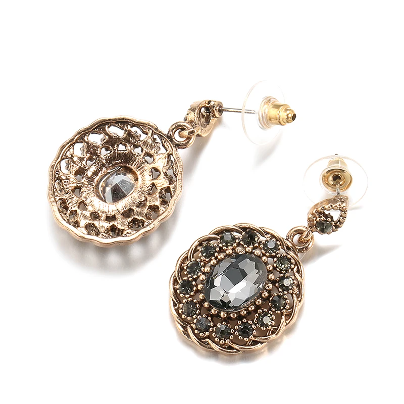 

Kinel Hot Boho Gray Crystal Drop Earrings For Women Antique Gold Fashion Big Oval Stone Vintage Earrings Bride Wedding Jewelry
