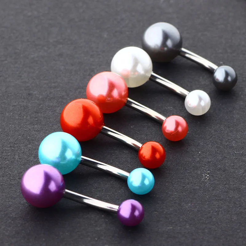 

Mix Colors Imitation Pearl Belly Button Rings Navel Piercing Body Jewelry Fashion Pircings 6pcs/lot
