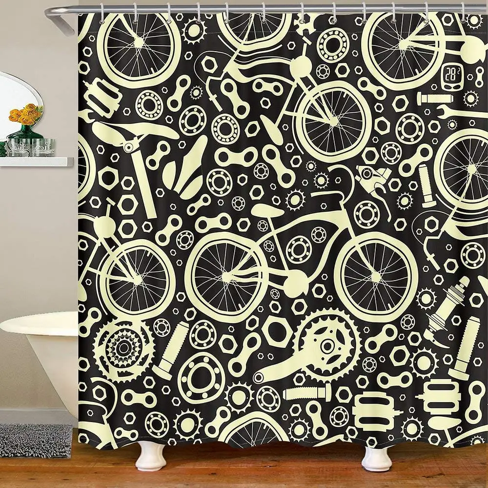

Bicycle Parts Bathroom Shower Curtain Bicycle Yellow Gear Shower Curtain Liner for AdultBicycle Seat Bathroom Decor Sets with