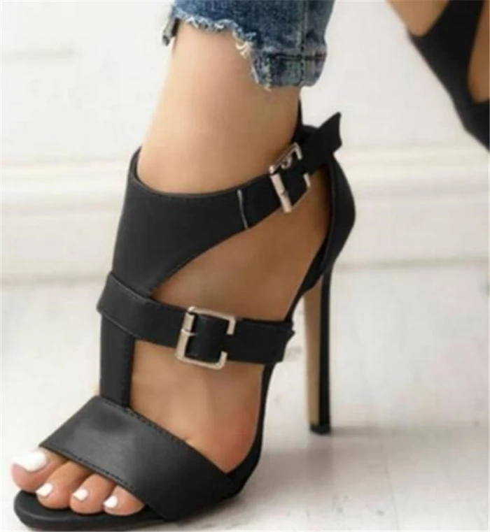 

Женская летняя обувь на тонком высоком каблуке, с пряжкой, Сандалии-гладиаторы с открытым носком для офиса босоножки на полой подошве; Вечер...